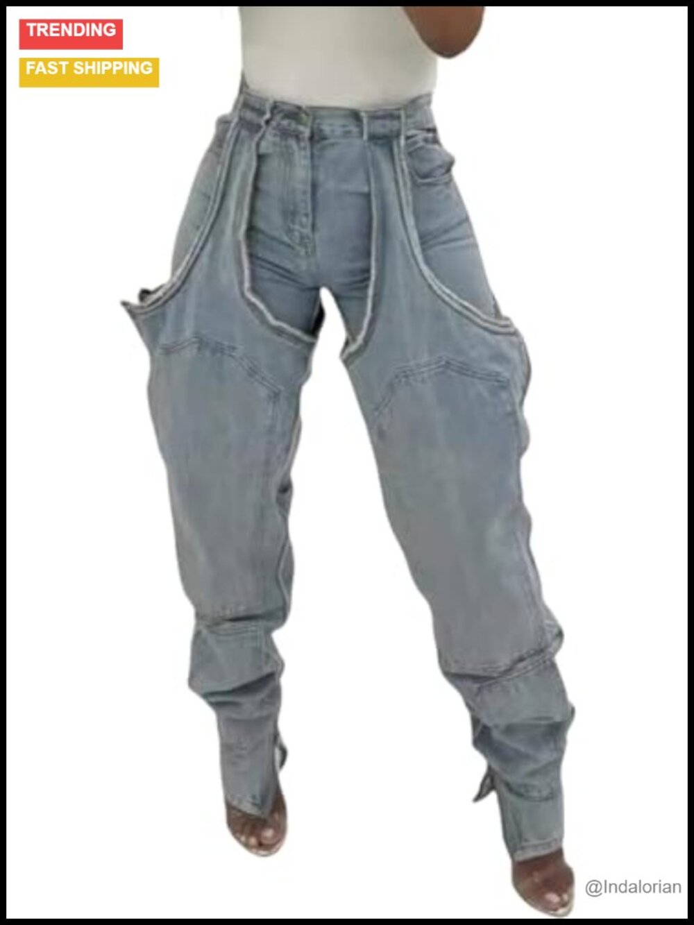 Y2K High Waisted Wide Leg Patchwork Ripped Jeans Polyester Elastane Streetwear